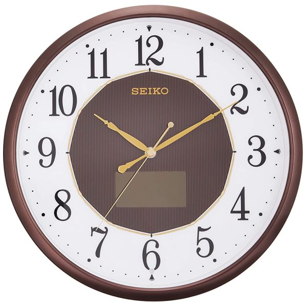 Seiko Clock SF241B Wall Clock, Hybrid Solar, Radio Waves, Analog, Brown, Metallic Sale