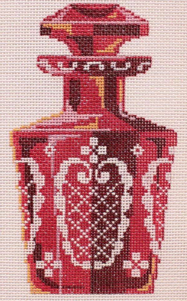 Labors of Love LL150M Etched Cranberry Glass Perfume Bottle Fashion